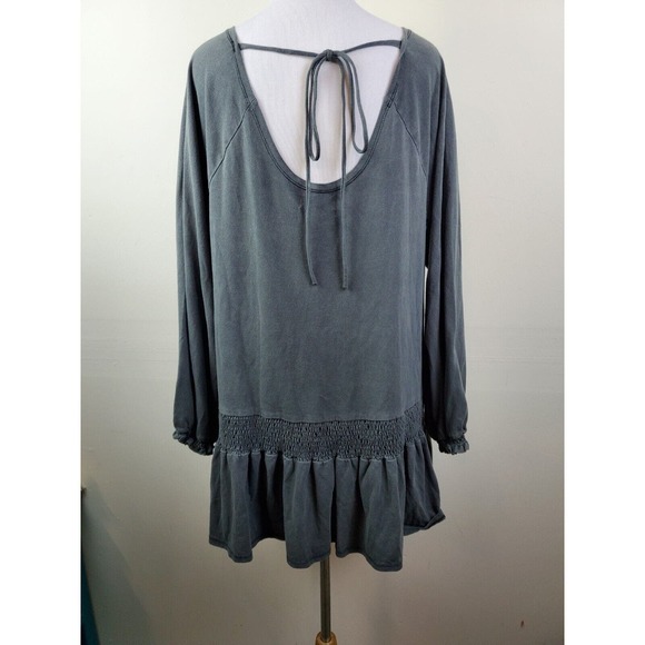 NWT Miou Muse Tunic Dress Babydoll Open Back Long Sleeve Sweatshirt Gray Pleated - Picture 2 of 11